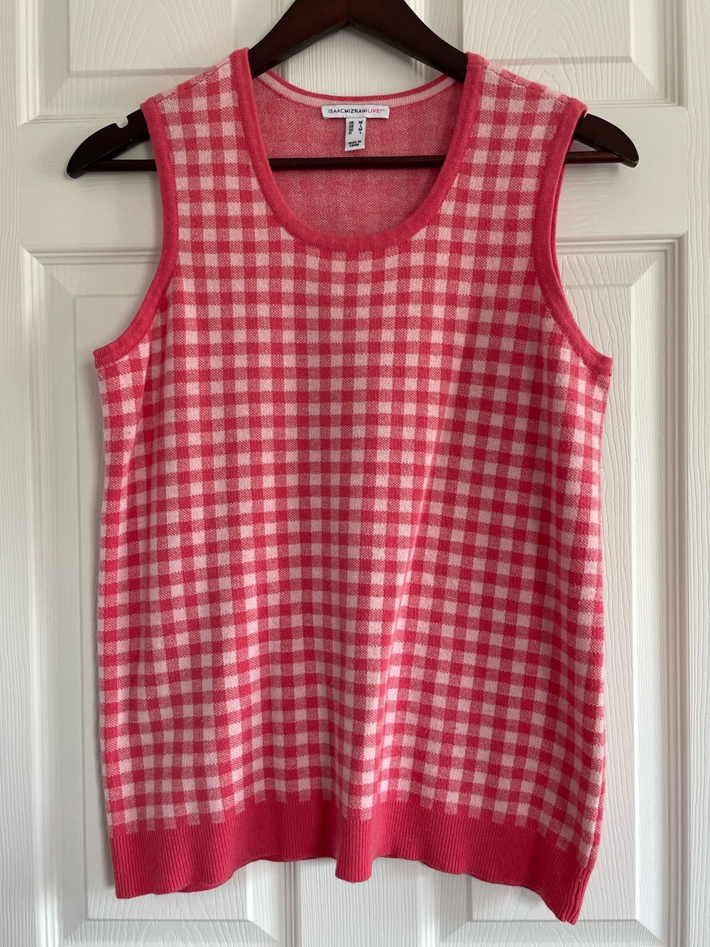 Pink Gingham Sweater Vest Cottagecore Preppy Knit Tank Coastal Picniccore